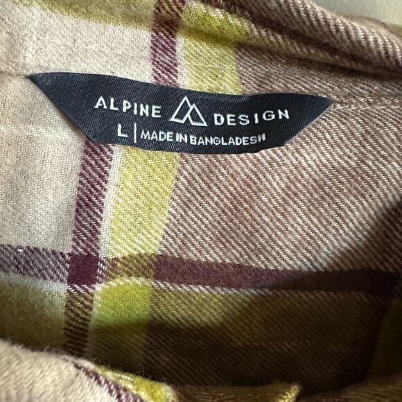 NWT Alpine Men’s Brushed Flannel Long Sleeve Shirt Brown Yellow Plaid - Size L - Picture 5 of 6